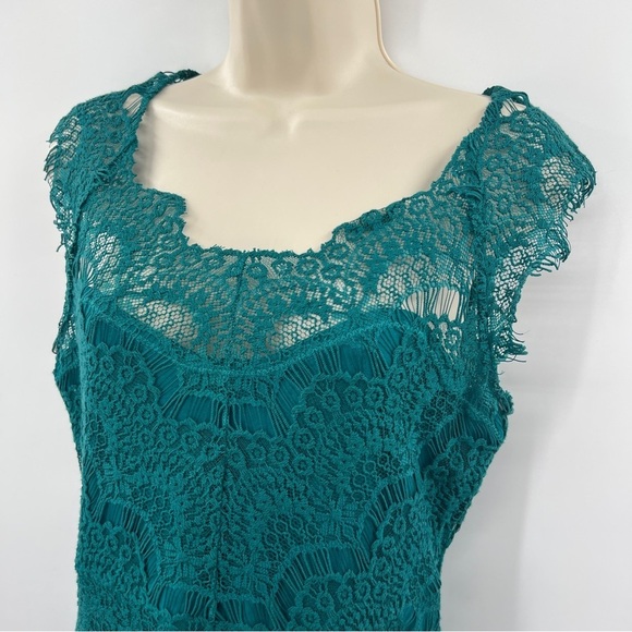 Free People Intimately Peek A Boo Lace Cap Sleeve Overlay Midi Sheath Slip Dress - Picture 2 of 15